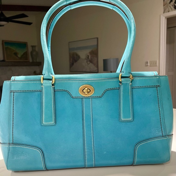 Coach Handbags - COACH, authentic rare Hampton large turquoise shoulder bag,